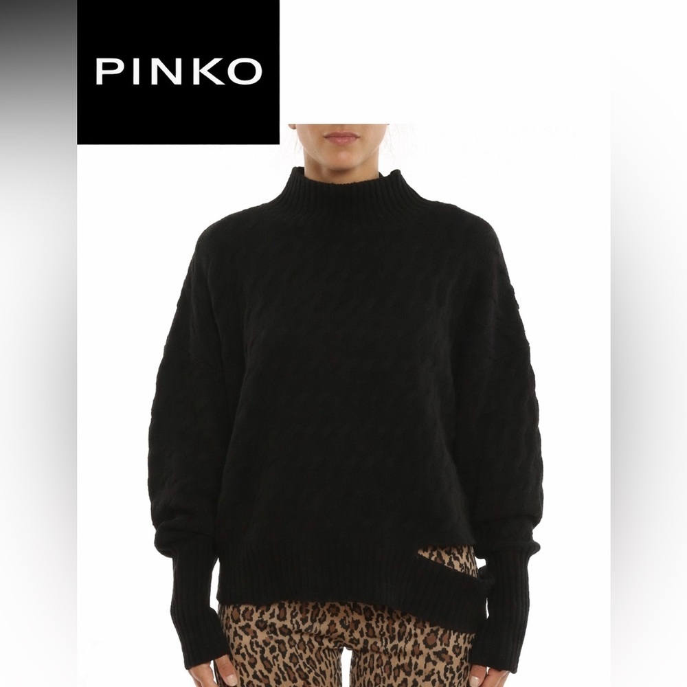 PINKO – Black Textured Turtleneck Sweater – Size S